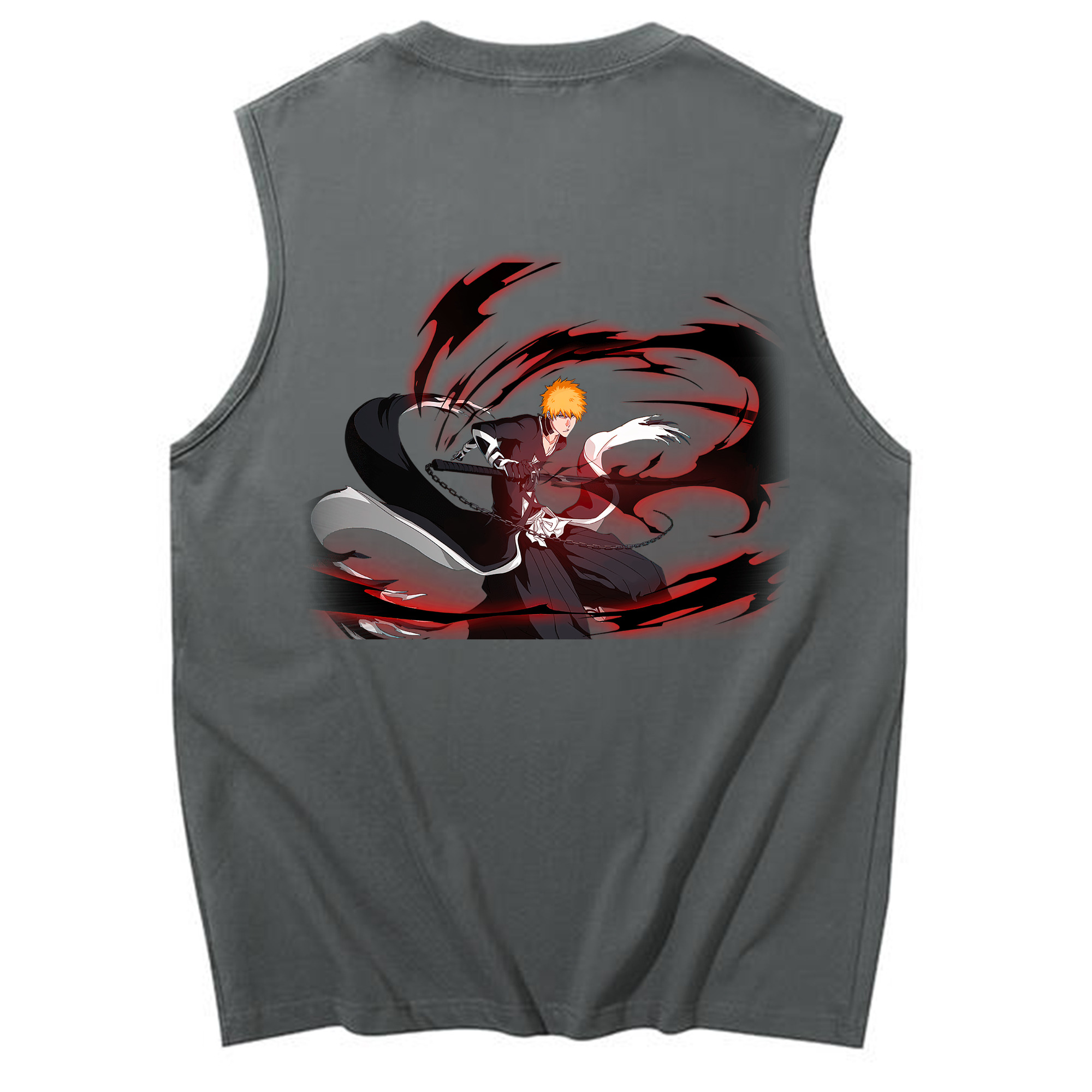 （画像用） ブリーチ 黒崎一護（くろさき いちご）BLEACH Kurosaki Ichigo コットン100％タンクトップ（背面プリント）